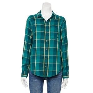 SO Junior's Long Sleeve Button Down Shirt, Girl's, Size:M,Dark Blue/Green-NWT